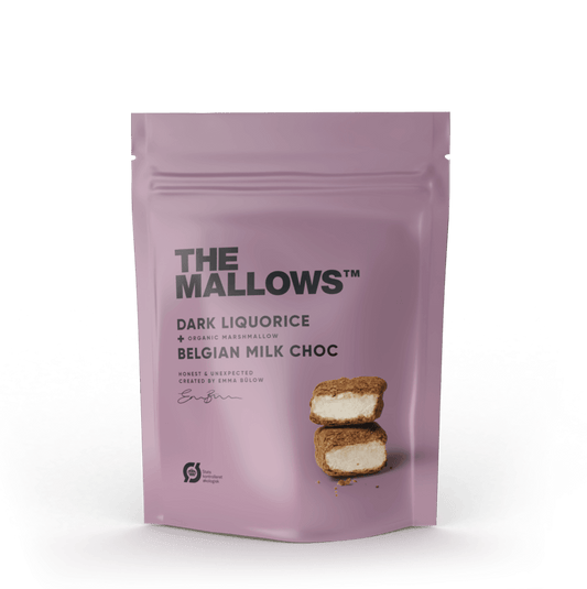 The Mallows - Dark Liquorice - skumfiduser med mælkechokolade og lakrids 90G
